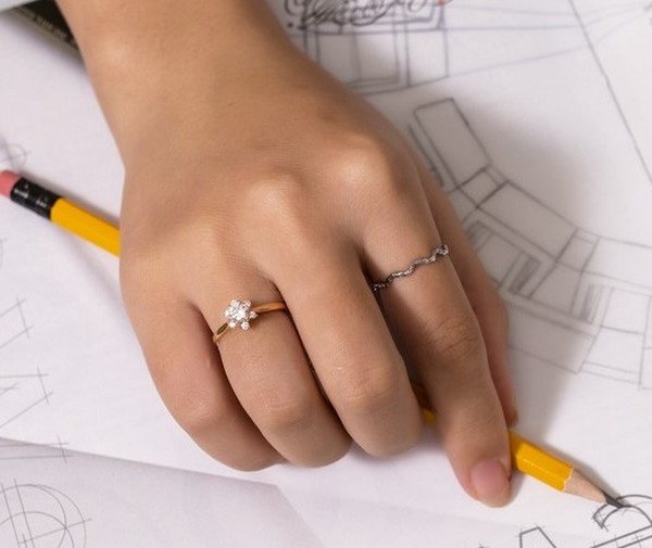 Small Halo Snowflake Engagement Ring, Shiny Band with Bezel Setting NCH2003 6